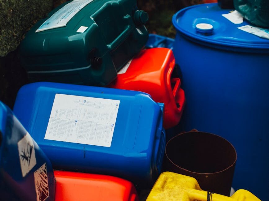 colorful plastic containers for chemicals