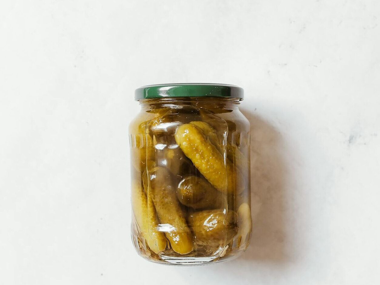 pickles on a glass jar